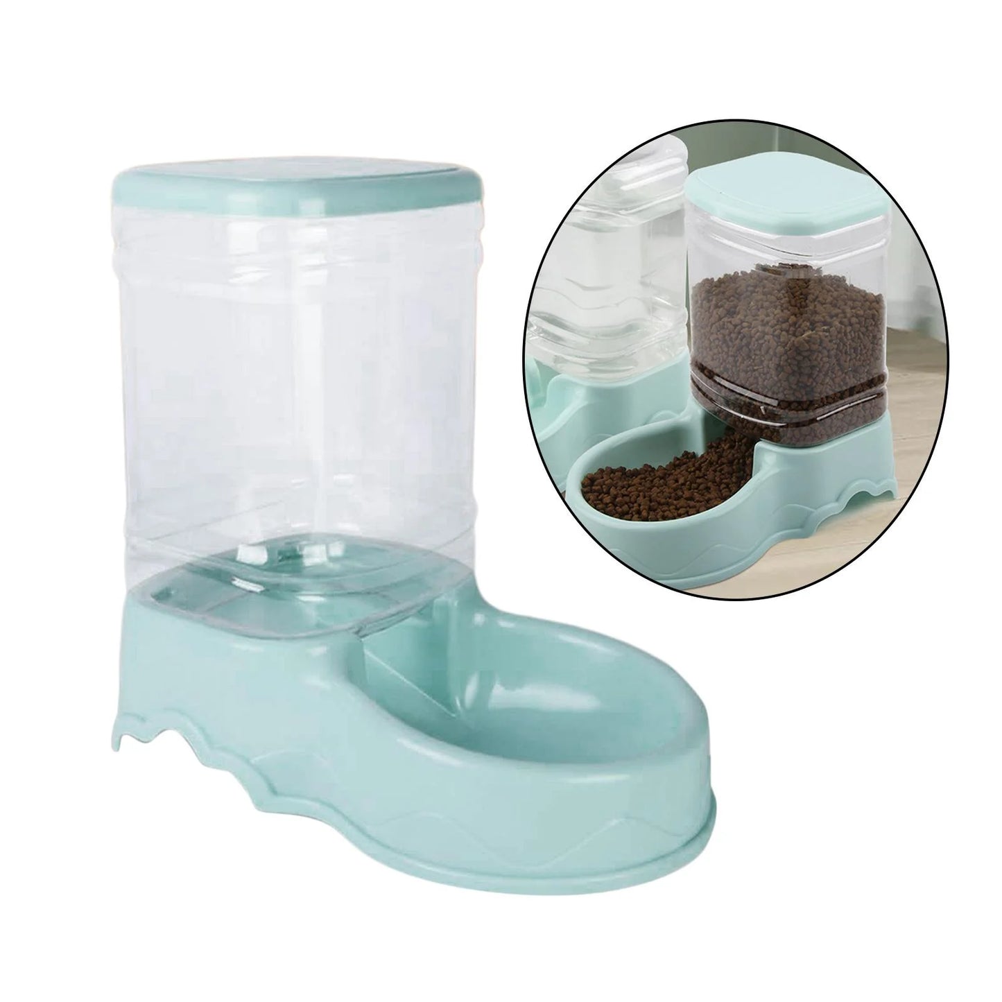 Automatic Cat Feeder, Automatic Pets Food Dispenser, Water Drinking Drinker Dish for Medium Small Pet Puppy Kitten Blue Food Feeder