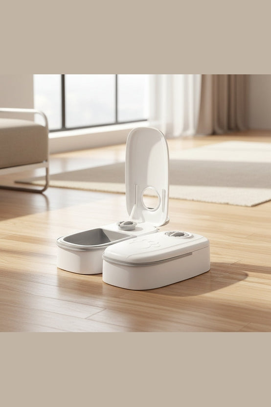 Automatic dog and cat feeder with stainless steel bowl