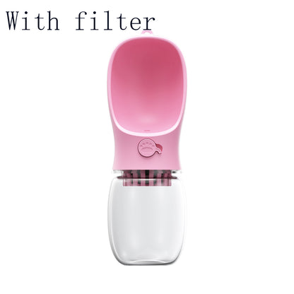 Sleek pink pet water bottle with a transparent reservoir - dreamsforpet