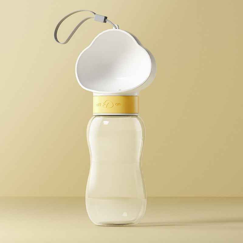 Clear pet water dispenser with yellow "on/off" switch - dreamsforpet