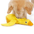 Quirky yellow banana duck pet toy with hidden squeaker, soft fleece texture - dreamsforpet