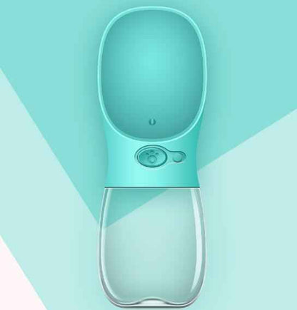 Lightweight portable pet feeder bottle in a neutral green color - dreamsforpet