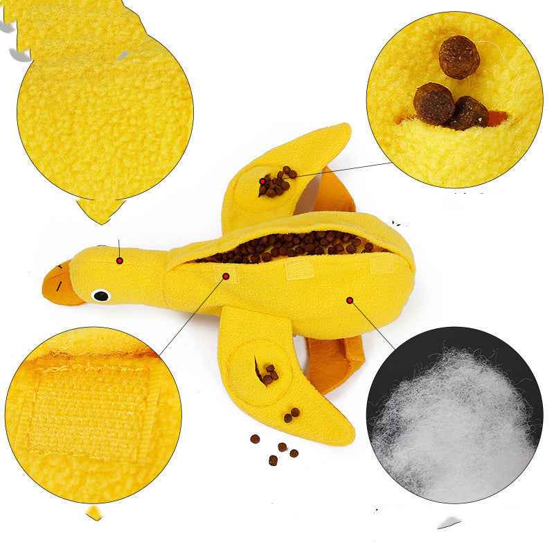 Interactive sounding plush toy for pets shaped like a peeled banana duck - dreamsforpet