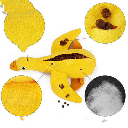 Interactive sounding plush toy for pets shaped like a peeled banana duck - dreamsforpet