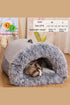 "Grey cozy tunnel bed for dogs and cats with warm faux-fur lining"