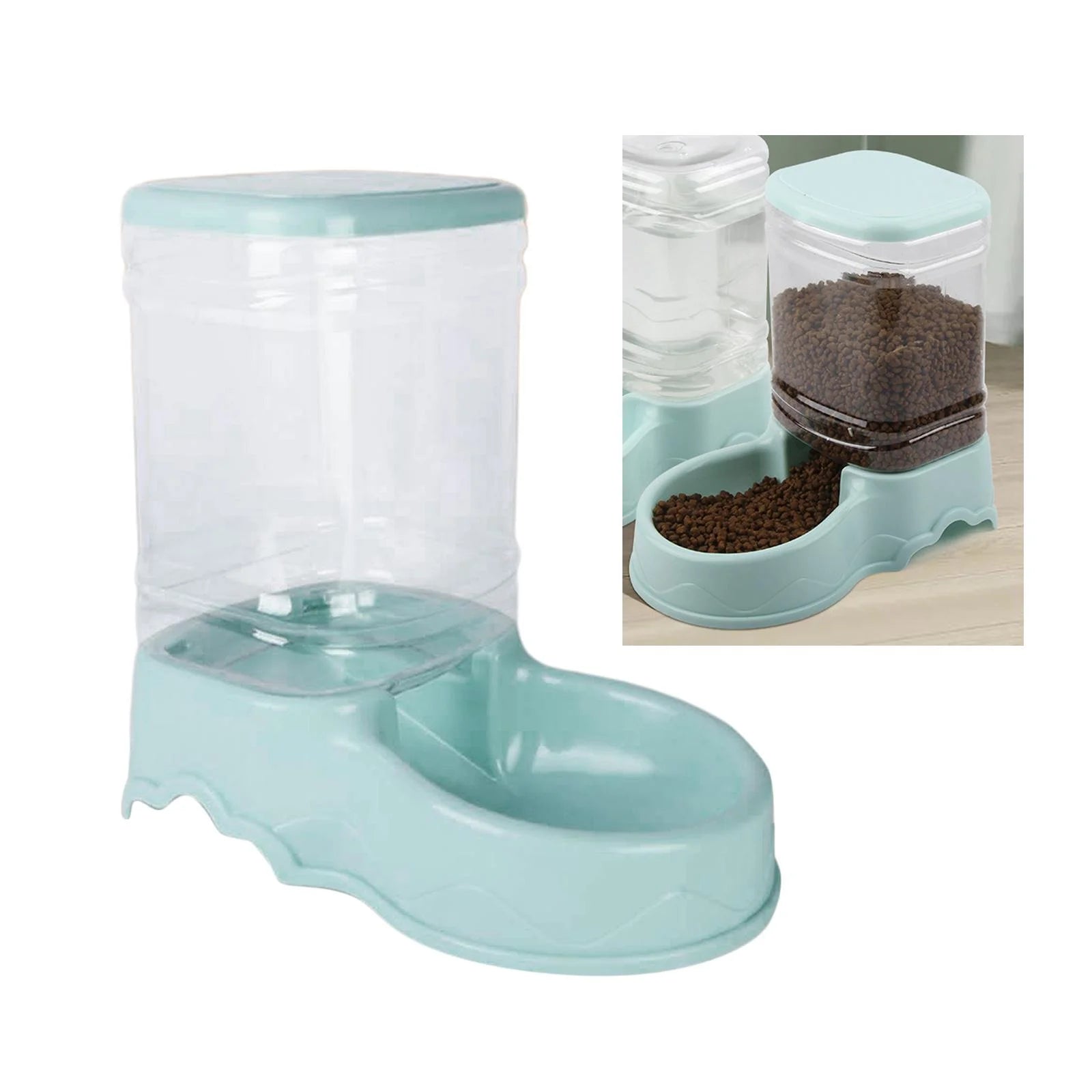 Automatic Cat Feeder, Automatic Pets Food Dispenser, Water Drinking Drinker Dish for Medium Small Pet Puppy Kitten Blue Food Feeder