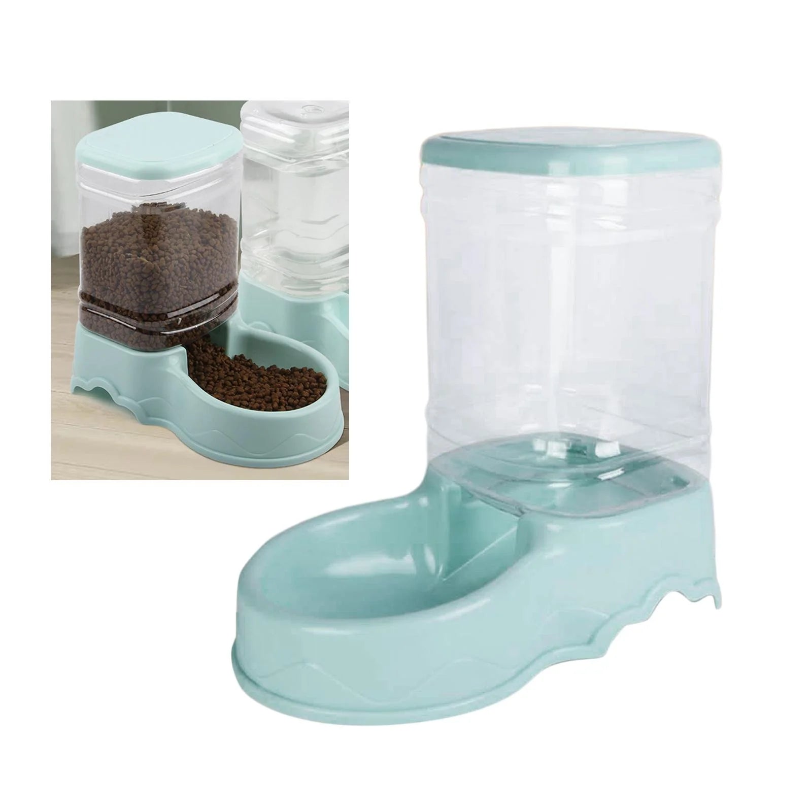 Automatic Cat Feeder, Automatic Pets Food Dispenser, Water Drinking Drinker Dish for Medium Small Pet Puppy Kitten Blue Food Feeder