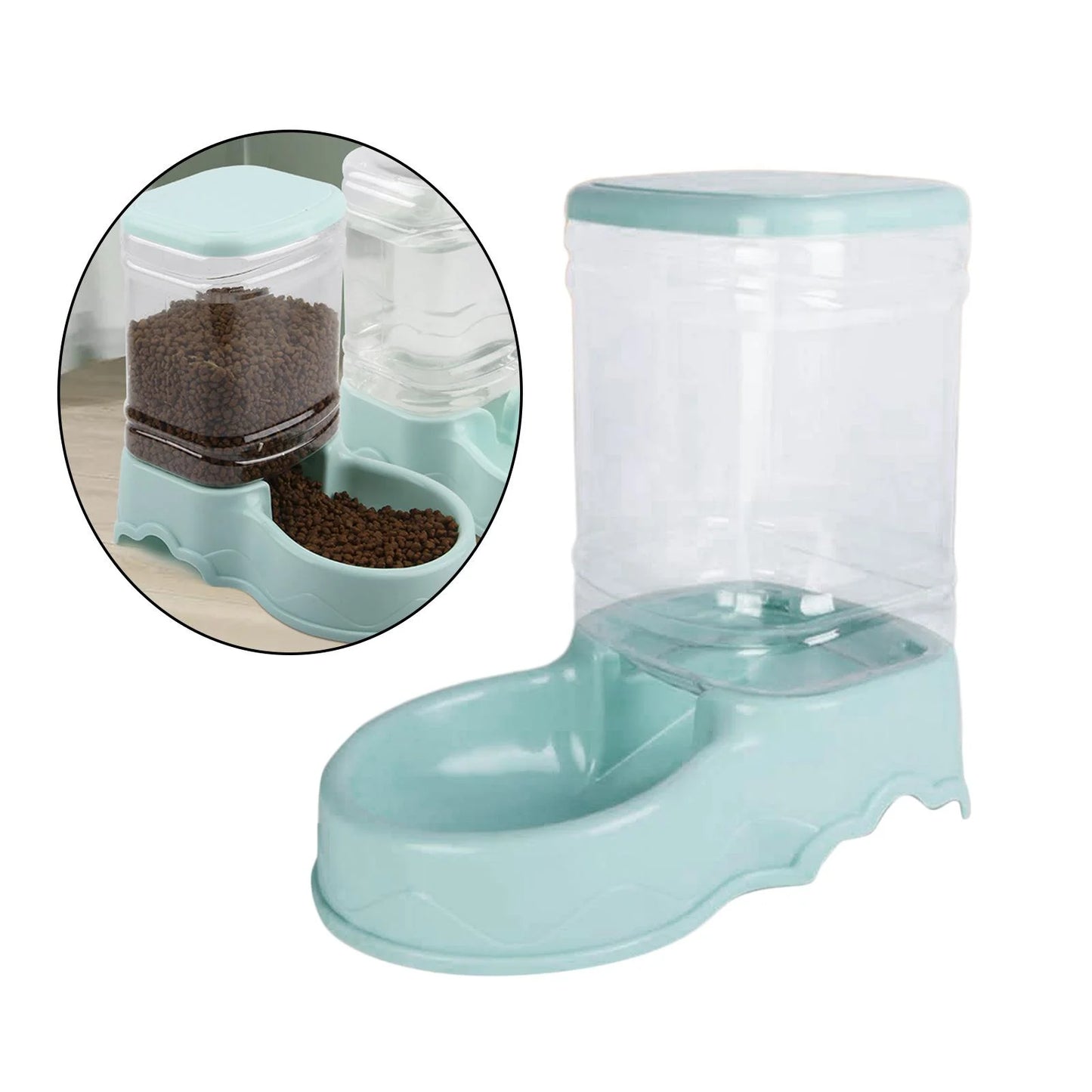 Automatic Cat Feeder, Automatic Pets Food Dispenser, Water Drinking Drinker Dish for Medium Small Pet Puppy Kitten Blue Food Feeder