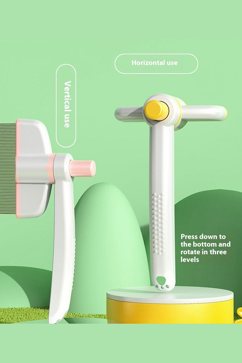  Detail of stainless steel bristles on self-cleaning pet deshedding brush