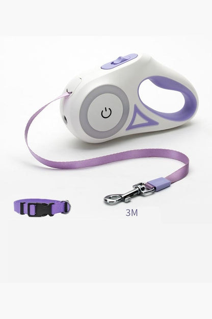  Dog leash with automatic traction system and LED lighting for safety