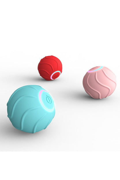  "Red interactive pet toy ball with LED illumination for evening playtime"
