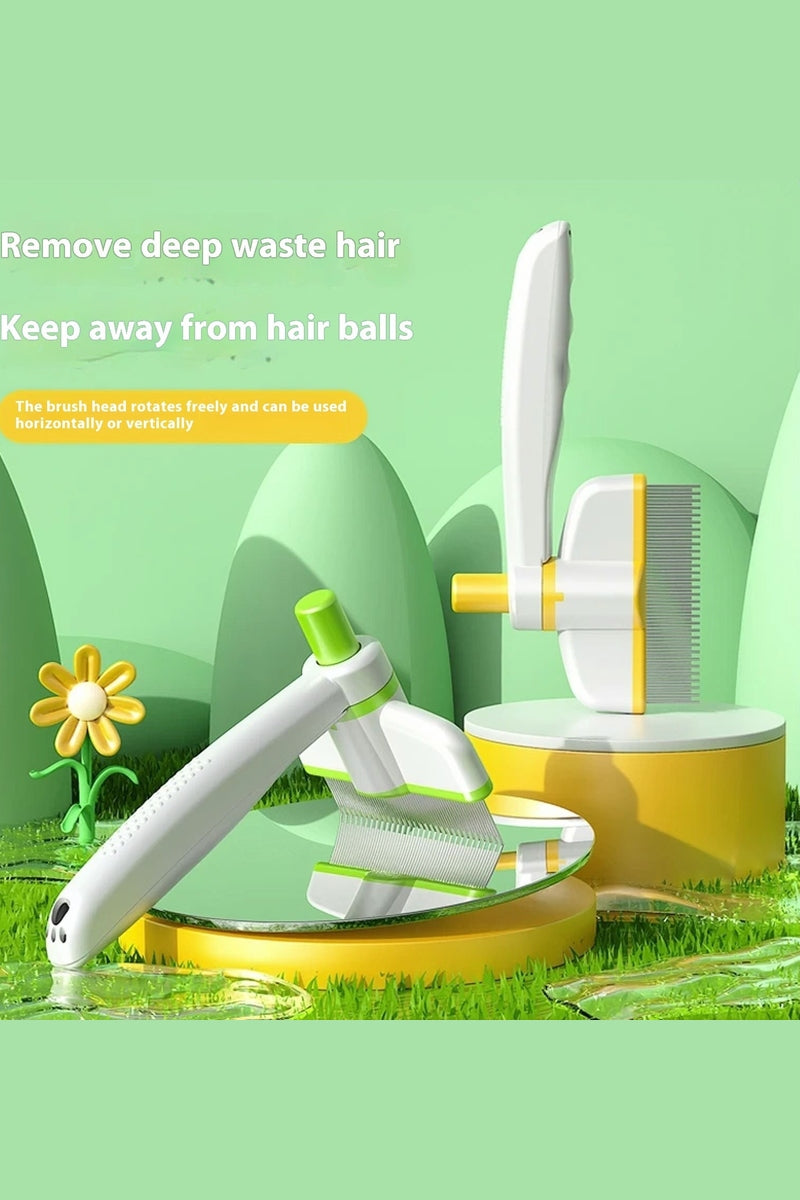Self-cleaning cat and dog brush with ergonomic anti-slip handle