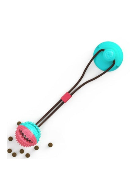  "Durable chew toy for dogs with dental cleaning ridges and treat storage"