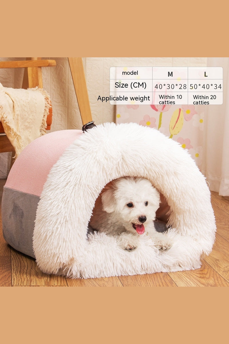 "Pink lightweight tunnel shaped pet bed showing soft interior and comfortable design"