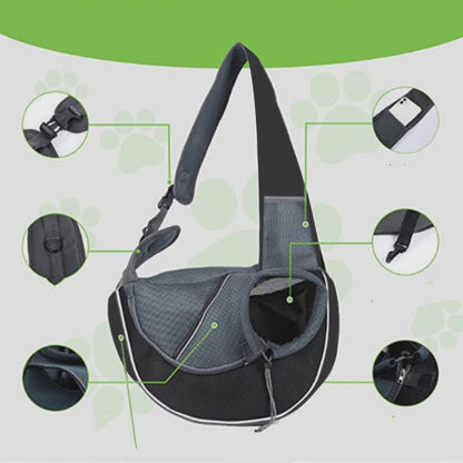  "Black hands-free pet sling carrier with breathable mesh for small dogs and cats"